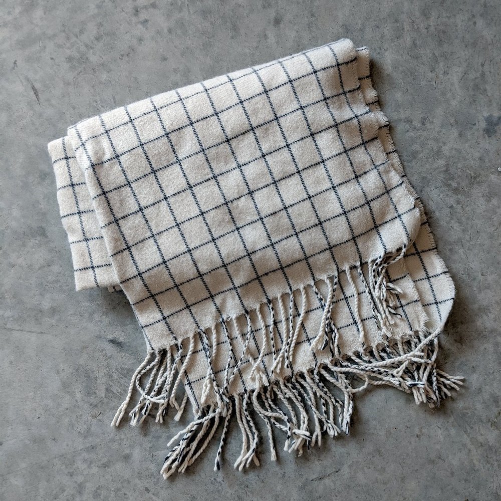 Large Checkered White and Black Scarf